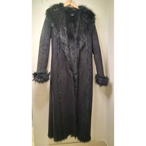 Bebe Suede Faux Fur Coat Long Siren Goth Whimsigoth Witch Black Glam Rare VTG